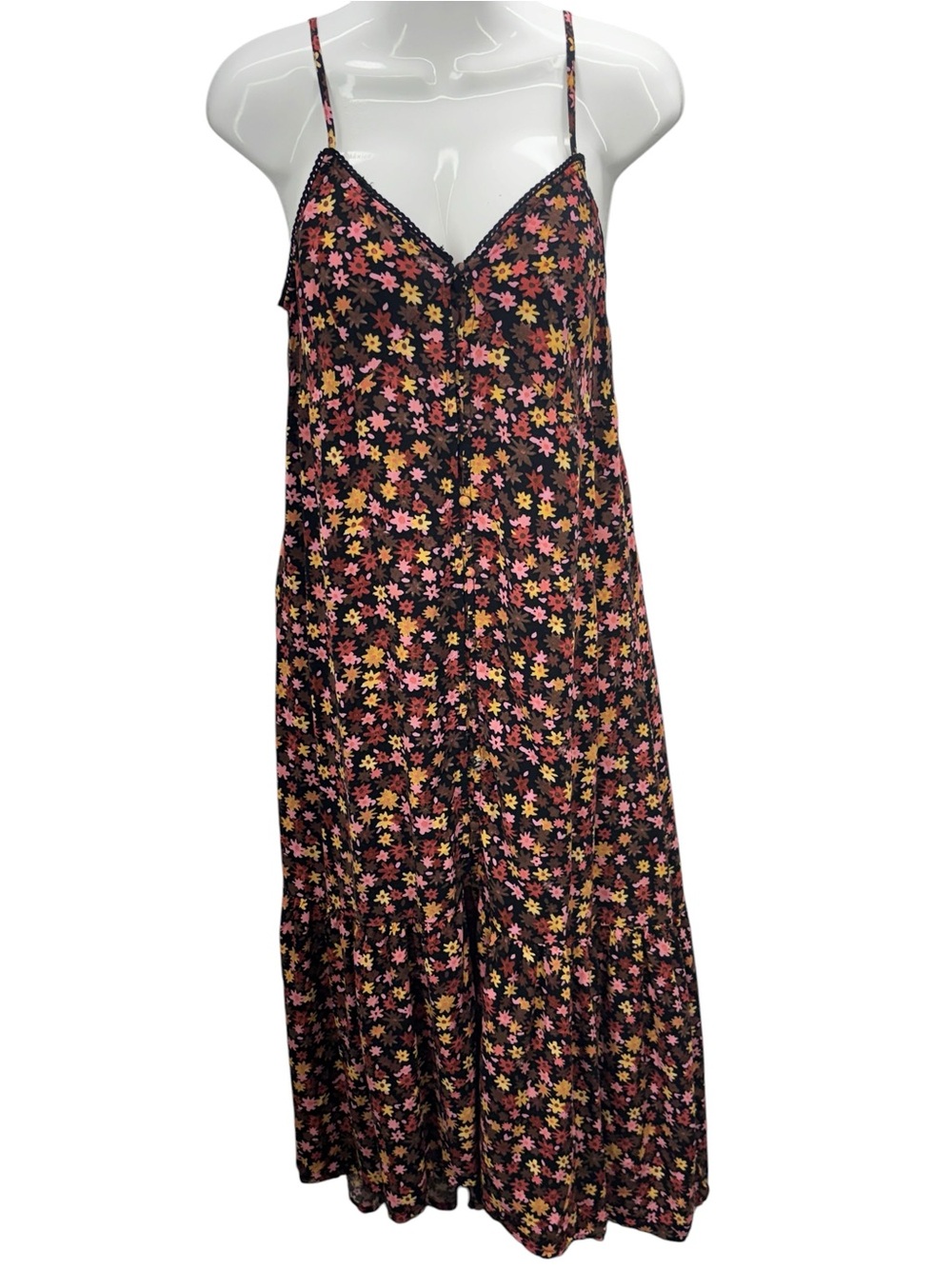 Mossimo Supply Co Floral Maxi Dress Womens Small Button Front Lace Trim Y2K 90s